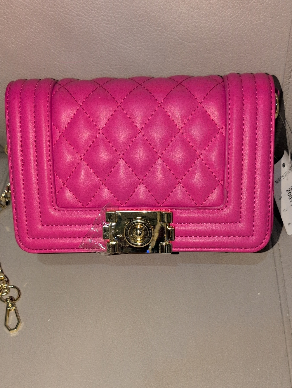 Pink Quilted Crossbody Bag with Gold Hardware
